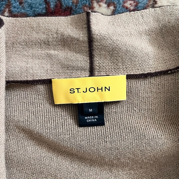 St. John wool brown two tone cardigan drape sweater layer M - Picture 2 of 8